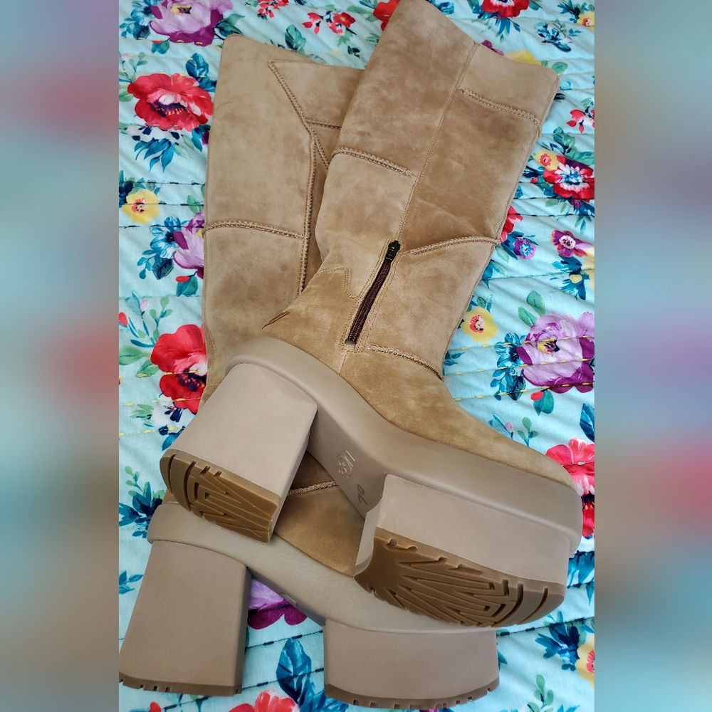 Tan Over The Knee-High Platform Boots